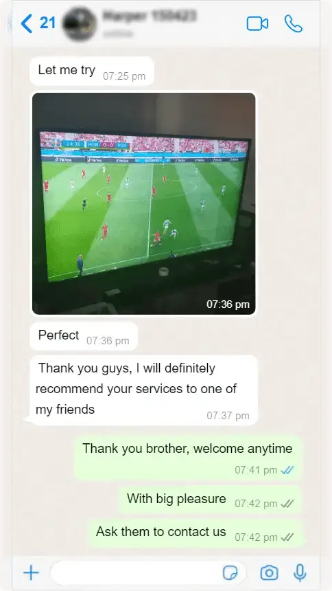 WhatsApp review from Harper — "I will definitely recommend your services"